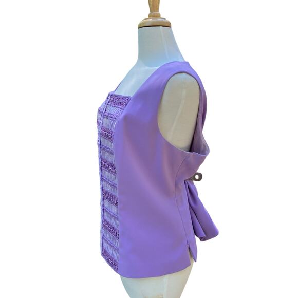 Louise Ricci Top Blouse Sz 18 Purple Beaded square Neckline Rhinestone Y2K Glam - Picture 6 of 16